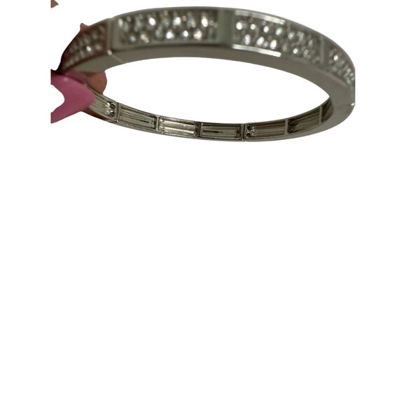 Silver-Tone Hinged Bangle Bracelet With Rhinestone Accents Party Rave Formal - Picture 4 of 6